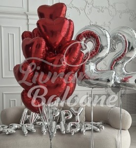Букет из красных сердечек и серебряных цифр (LB-12024)
