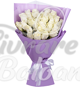 Buchet cu 25 Trandafiri Albi 60 cm