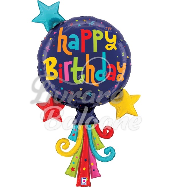 Balon cu Heliu_Happy Birthday cu Streamere