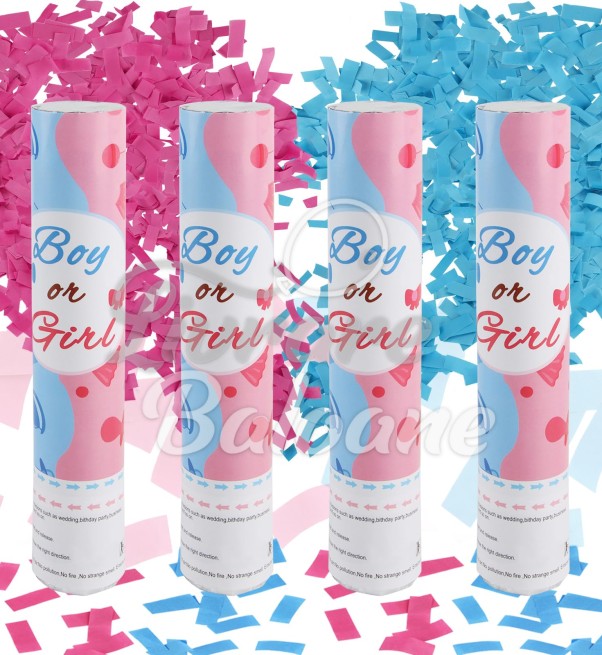 Tun de confetti cu cercuri de hârtie albastru/roz GENDER REVEAL PARTY (LB-23014)