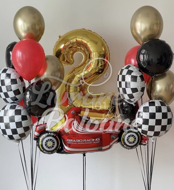 Set Baloane 2 Ani Racing_Cifrǎ Aurie și Mașinǎ Formula 1 (LB-130029)