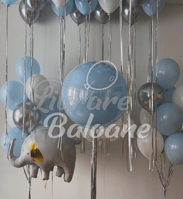 Set baloane Baby Boy "Bine ai venit acasǎ" - Albastru, Alb & Crom (LB-14121)