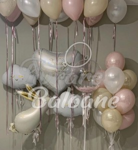 Aranjament Baloane Elegante cu Inimǎ Personalizatǎ și Nori - Decor Baby Shower/Naștere (LB-14122)