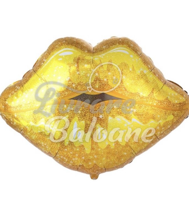 Buze GLAM în formă de balon cu sclipici auriu (LB-18151)