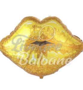 Buze GLAM în formă de balon cu sclipici auriu (LB-18151)