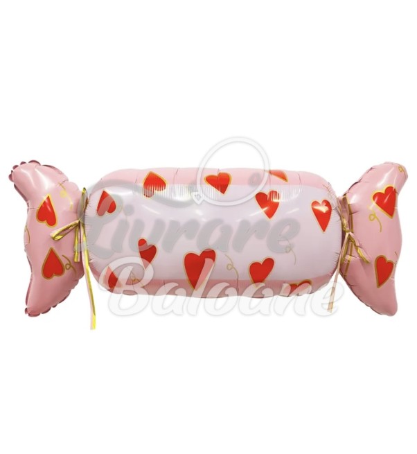 Balon Figurinǎ cu Heliu_Bomboanǎ Roz cu Inimi Roşii (LB-18152)